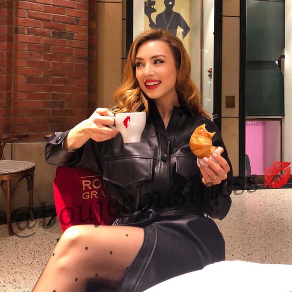 ZARA Faux Leather Overshirt with Tie Belt - Picture 5 of 11